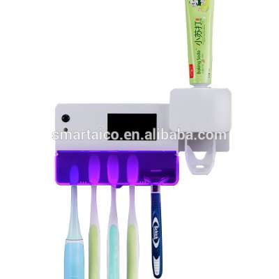 Automatic Toothpaste Dispenser Dental UV Ultraviolet Toothbrush Sterilizer Storage Holder(White)