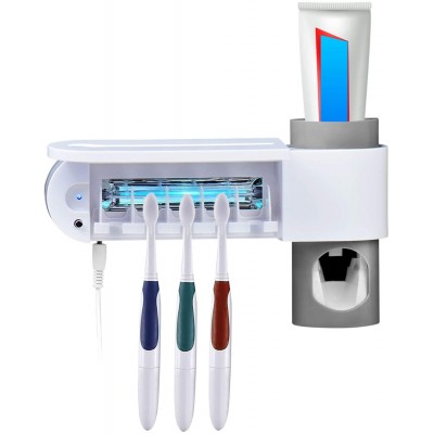 Bathroom Storage Holder UV Toothbrush Holder Toothpaste Dispenser with 5 Toothbrush Sterilizer Holder